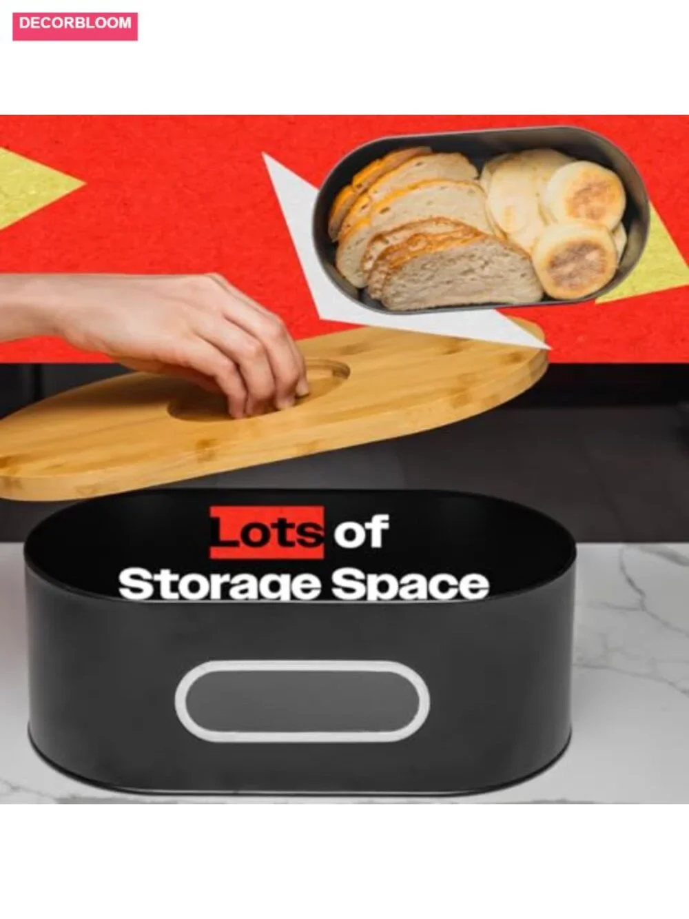 Large Bamboo Bread Box with Clear Window, 2-Layer Wood Bread Bin